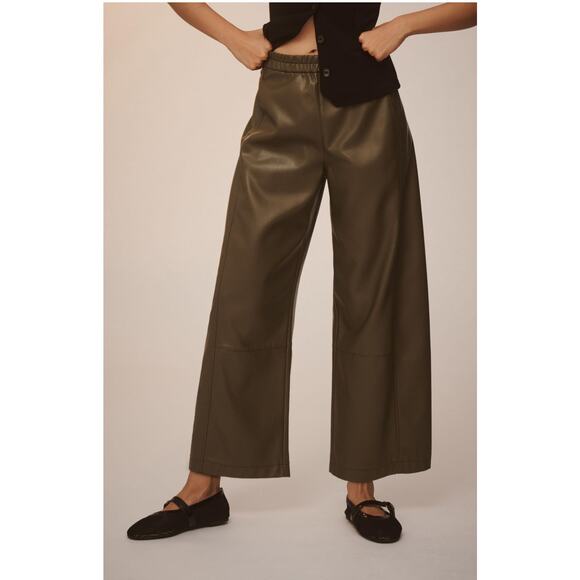 Anthropologie Pilcro The Izzie‎ Relaxed Pull-On Barrel Pants Small Faux Leather - Picture 1 of 12